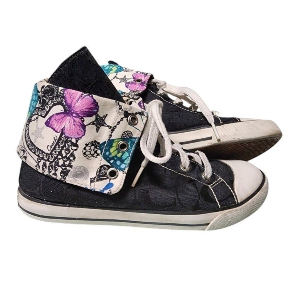 COACH Bonney Black Signature Butterfly Fold-Over Sneaker Size 7.5